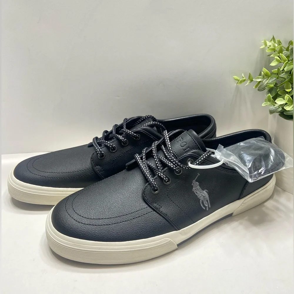 NEW Polo Ralph Lauren Faxon Low Men’s Lace Up Leather  Sneakers Black Size 13